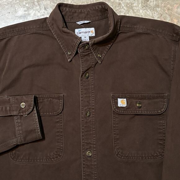 Carhartt Other - Carhartt Shirt Mens Medium Brown Oakman Twill Long Sleeve Button S09 Vintage
